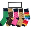 Mens womens Fashion Socks Global Brands stocking Long Socks students Business people Comfortable cotton 5pieces with box