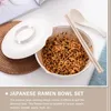 Ciotole Ciotola di noodle istantanei Ramen carino Bacchette in ceramica giapponese Insalata Sushi Riso Bacchette di bambù Cucchiaio Coperchio per zuppa