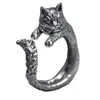 Women's Silver Plated S925 Vintage Thai Silver Black Cat Ring European och American Pet Kitten Ring med justerbar öppning