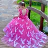 Robes de fille papillon perles fleur pour mariage robe d'anniversaire élégante robe de bal à manches courtes TUTU princesse mignonne enfants