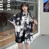 Women's T Shirts Tie Dye Print Loose Short Sleeve Shirt Oversize Fashion Woman Blouse 2023 Black Summer Thin Korean