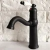 Bathroom Sink Faucets Black Oil Rubbed Brass Ceramic Faucet 360 Swivel Spout Vanity Vessel Mixer Tap Washbasin Taps Tnf368
