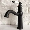 Zlew łazienki krany czarny olej wcierany mosiężny kran ceramiczny 360 obrotowy wylewka Vanity Miksel Tap Washbasin Daps TNF368