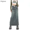 Kjolar maxi denim kjol hösten amerikansk retro streetwear y2k college unga flickor chic long faldas sexig mujer rak hipster 230410