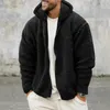 Men's Jackets Autumn Winter Casual Loose Fleece Jackets for Men Fluffy Coats Vintage Zipper Hooded Jacket Mens Thick Warm Coat Streetwear 231110