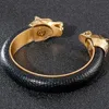 Bangle verguld roestvrij staal leeuwenkop open armbanden voor mannen elastische verstelbare lederen armbanden jongens handaccessoires sieraden 231109