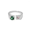 Anelli a grappolo Francia Vintage Lusso Shinny Rosa Rosso Verde Zircone Amore Cuore Dito per le donne Fascini di moda Regalo di gioielli da sposa