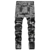 Herr jeans män paisley bandanna tryckt mode 3d digital målade stretch denim byxor smala raka svarta byxor2883