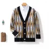 Men's Sweaters Wool Knitted Cardigan In Autumn And Winter V-Neck Color Matching Diamond Plaid Sweater Casual Cashmere Coat