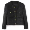 Women's Jackets 30% Wool Coat Women Short Jacket Autumn Winter Long Sleeve Single Breasted Woolen Tweed Office Lady Black Coats