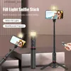 Selfie Monopods Fangtuosi Yeni Alüminyum Alaşım Taşınabilir Bluetooth Kablosuz Selfie Stick Tripod İPhone 14 için Dolgu Işığı