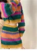 Tvådelad klänning Luxury Style Rainbow Knitting Fashion Set Women's 2 Piece Autumn Long Sleeve Pullover Short Sweater Mini Kjol Duits Outfits 2024