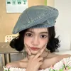 Bérets 2023 coréen Denim béret femmes printemps lavé rétro peintre chapeau polyvalent grande circonférence de la tête couleur unie casquette octogonale