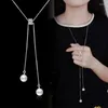 Kedjor Simple Fashion 925 Sterling Silver Necklace Zircon Pearl Sweater Long Chain Halsband för kvinnor Choker Collares Gift