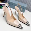 Pumps für Damen Designer-Kleiderschuhe Slingback-Heels spitzer Zeh High Heel schwarz weiß Splitter Absatzpumpsandalen Damensandalen gebürstetes Leder Stahlkappenkappe Pump