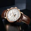 Armbanduhren Top-Marke Herren mechanisch weißes Zifferblatt Mondphasenuhr 316L Edelstahl Kalender Woche automatisch wasserdicht