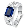 Anillos de racimo Clásico Verde Azul Piedra de cristal Esmeralda Zafiro Piedras preciosas Circón Diamantes Para hombres Joyería Color plata Argent Bague