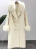 Frauen Pelz Faux OFTBUY Echt Mantel Winter Jacke Frauen Natürlichen Kragen Kaschmir Wolle Mischungen Lange Oberbekleidung Damen Streetwear 231109