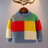 Pullover Herbst Winter 2023 Baby Jungen Pullover Mädchen Kinder Gestrickte Kleidung Kinder Jumper Kleinkind Plaid Farbe Passenden 231109