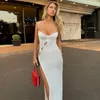 Casual Dresses Women Sexy Shiny Sequins Long Dress Spaghetti Straps Party Evening Gown Low Cut Hollow Out Split Wrap Vestidos Streetwear