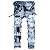 Men's Jeans Mens Motorcycle Pleated Holes Decorative Denim Pants Men Blue White Red Green Yellow Casual Trousers