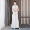 Pantalon de deux pièces pour femmes Blanc Hanfu Set Femme Tang Costume Style chinois Printemps et été Mode Élégant Bouton supérieur brodé Zen