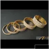 Armbänder 12 Stück Lot 3 Reihen Brautschmuck Elastisch Kristall Strass Stretch Gold Armreif Großhandel Acc Drop Deliv Dhefl