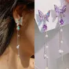 Boucles d'oreilles pendantes coréennes élégantes et mignonnes, strass papillon pour femmes et filles, mode chaîne en métal, Bijoux cadeaux