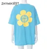 女性のTシャツZhymihret Summer Y2Kヒマワリ印刷物Tシャツ女性フレンドTシャツ女性トップシスターズカワイイフローラルティー230410
