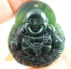 Charms 41 35 7 mm hurtowy Naturalny chiński czarny zielony kamień ręcznie rzeźbiony statua Buddha Amulet Naszyjnik