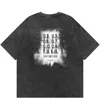 Mens TShirts street clothing hiphop oversized Tshirt with blue shaded letters vintage wash black Harajuku cotton 230410