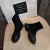 2023 Nouveaux bottes élastiques à talon bas mode joker carré bootties femmes plus en velours martin bottes