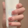 Kunstnagels 24 stuks glanzende gradiëntpers op roze glitter Franse doodle middellange lengte acryl nep voor vrouwen en meisjes