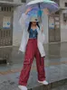 Kvinnor byxor s houzhou punk lastplikt byxa gotiska harajuku röd rutiga breda benbyxor för kvinnlig höst streetwear hippie mode