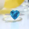 Cluster Anéis Loja 2023 925 Prata Coração 8 Diamante Mar Azul Tesouro Anel Casamento