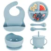 Copos Pratos Utensílios Conjunto Infantil Bebê Silicone Talheres 6 PCS Otário Tigela Bib Copo Garfo Colher Suprimentos Materno e Infantil BPA Livre 231109