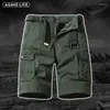 Shorts masculinos carga homens moda marca roupas de algodão baggy multi-bolso streetwear masculino sólido exército calças curtas atacado