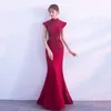 Sıradan Elbise Gelin Partisi Cheongsam Oriental Womens Moda Moda Çin Tarzı Zarif Uzun Qipao Lüks Düğün Robe Vestido S-XXL