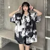 Women's T Shirts Tie Dye Print Loose Short Sleeve Shirt Oversize Fashion Woman Blouse 2023 Black Summer Thin Korean