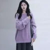 Kadın Sweaters 2023 Sonbahar Kış Moda Kadın Kazak Sıradan Gevşek Basit Kore Örgü O yaka zarif tatlı mor kazak