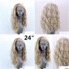 24 Natural Wavy Wig Women Lady Golden Blonde Curly Lace Front Synthetic Hair Drop Delivery Dhn3V