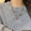 Pendentif Colliers Y2K Coloré Fleur Collier De Perles Bijoux Ras Du Cou Gravier En Acier Inoxydable Pour Les Femmes Amour Coeur Pierre Cou Chaîne