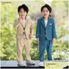 Boys Formal Wear Clothing Sets Little Solid Suit Jacket Trousers Kids Dress Spring Tuxedo Clothes Child Party Blazer Pants Baby Todd Dhdo0