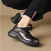 Kleidschuhe Herbst Echtes Leder Dicke Sohle Schnürung Pistolenfarbe Lefu Schuhe für Damen Casual Slope Heel Matsuke Sole Round Toe Single S 231110