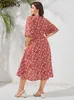 Plus size Dresses YOINS Size Bohemian Floral Print Midi Dress 2023 Summer Women Short Sleeve Party Vestidos V Neck Casual Wrap Slit Long Robe 230410