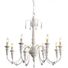 Chandeliers French Country White Wood Chandelier Living Room Creative Bedroom Decoration American Retro Dining Lamp