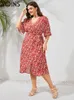 Plus size Dresses YOINS Size Bohemian Floral Print Midi Dress 2023 Summer Women Short Sleeve Party Vestidos V Neck Casual Wrap Slit Long Robe 230410