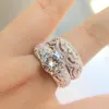 Cluster-Ring-Art- und Weiseluxusweiblicher Kristallweißer Zirkon 925 Sterlingsilber-Ring-Hochzeits-Brautsätze versprechen Verlobung für Frauen