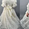 Flicka klänningar vit spets enkel blommaklänning för bröllop puffy full ärmar barn födelsedag golvlängd första comnunion klänningar