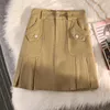 Jupes 2023 coton Mini Denim pour femmes automne filles coréennes poches une ligne taille haute plissée Shorts doublure jupe femme